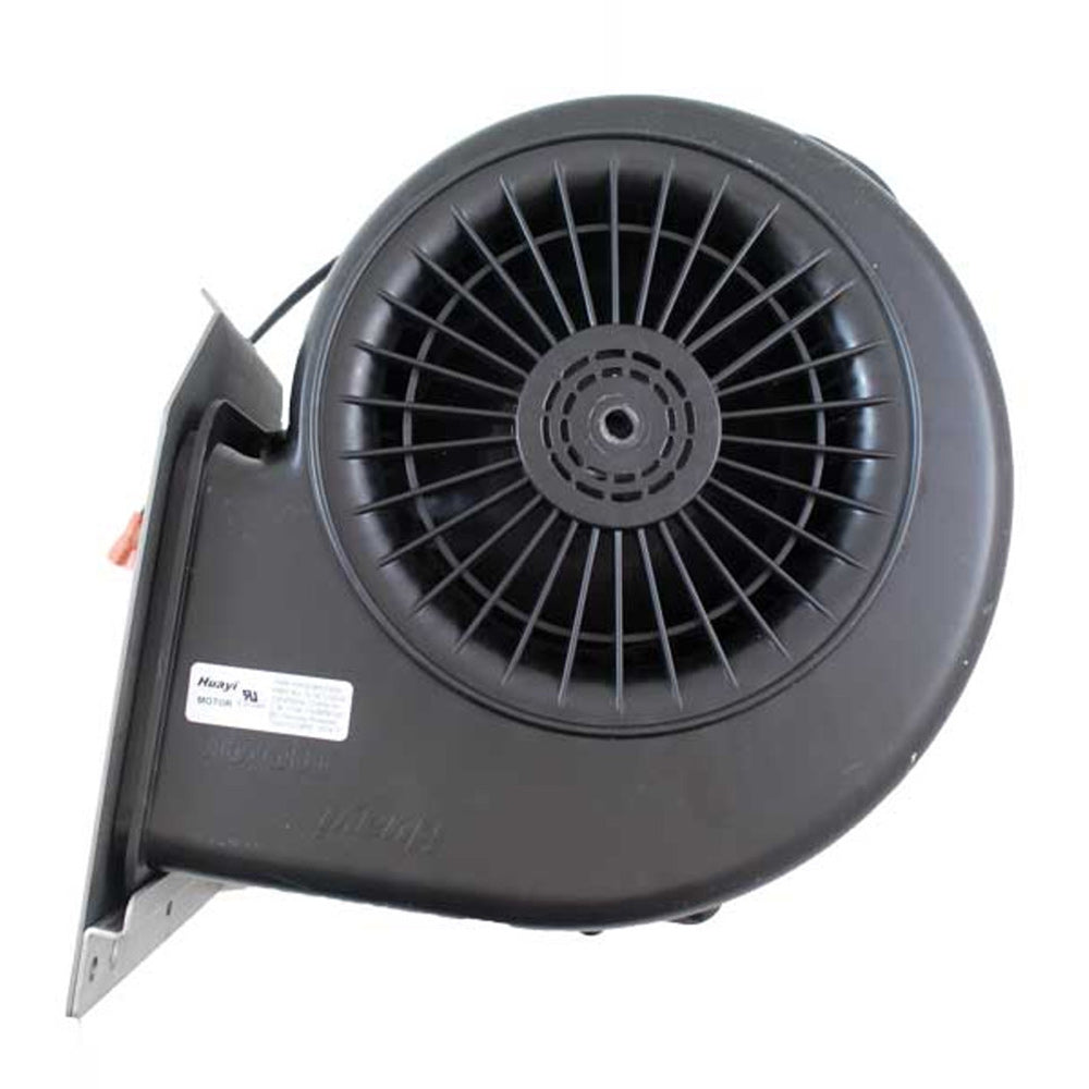Black convection blower fan with mounting bracket and center hub detail