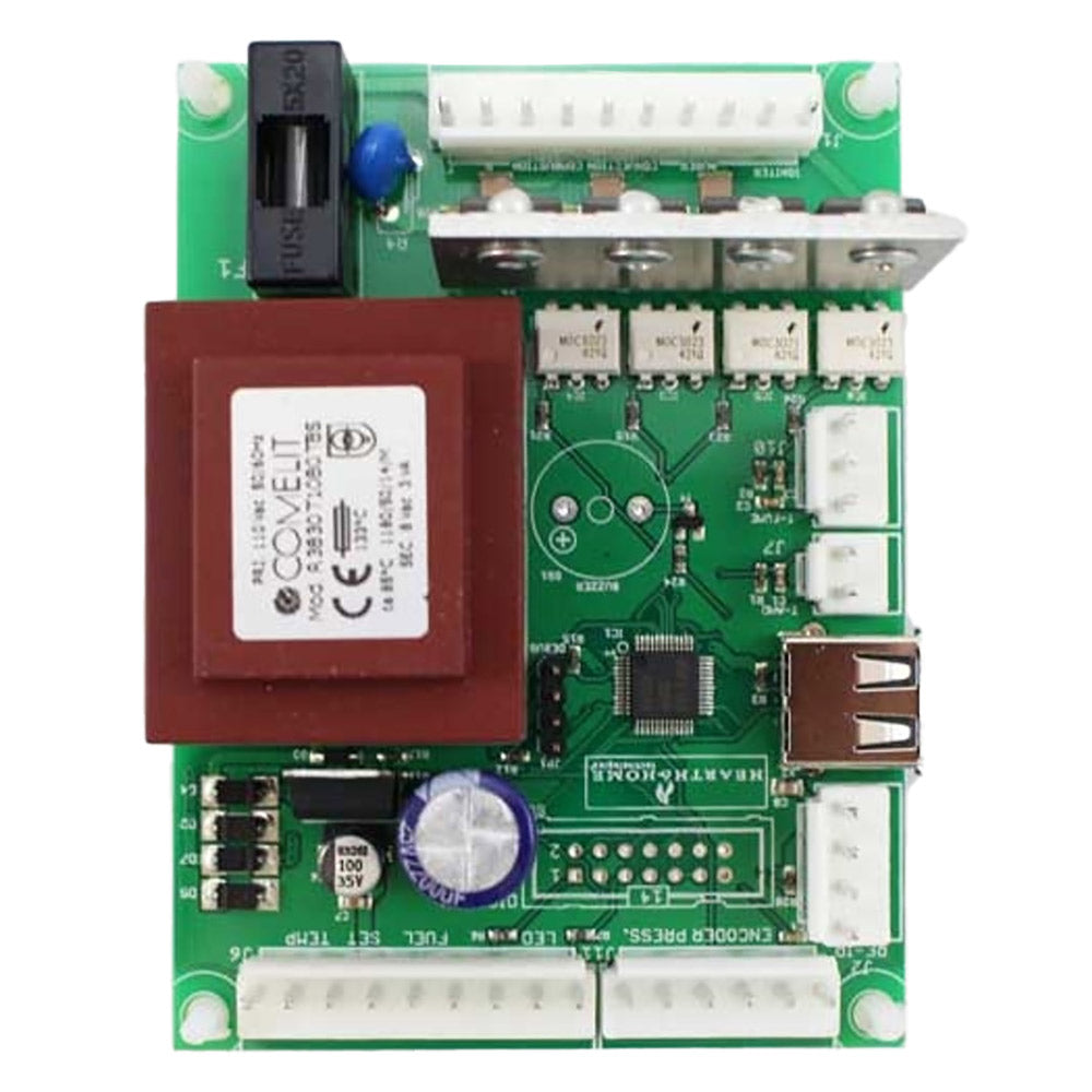 Green replacement control board circuit with chips, capacitors, and connector terminals