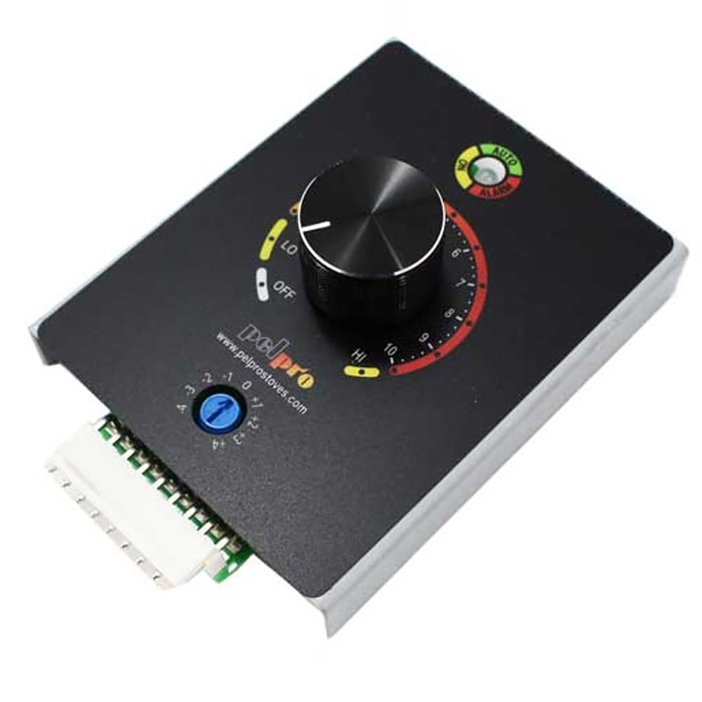 Black furnace control board with round dial and indicator labels