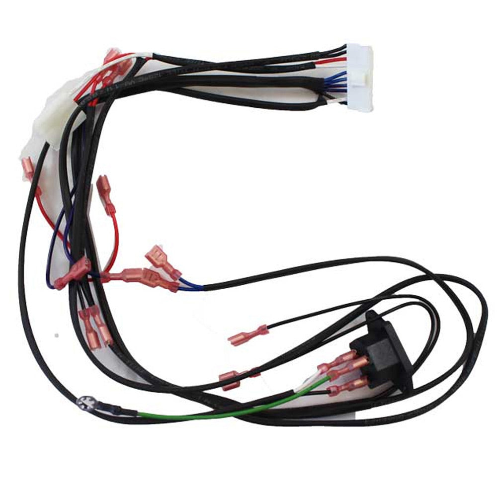 Wire harness replacement with multi-pin connectors and colored leads, black cable bundle