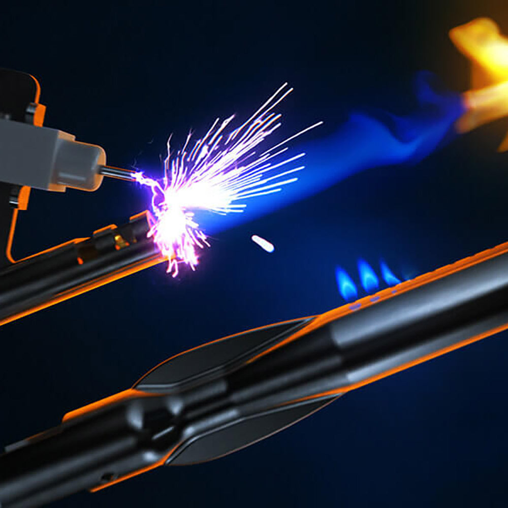 Propane grill burner ignition producing blue and orange flames