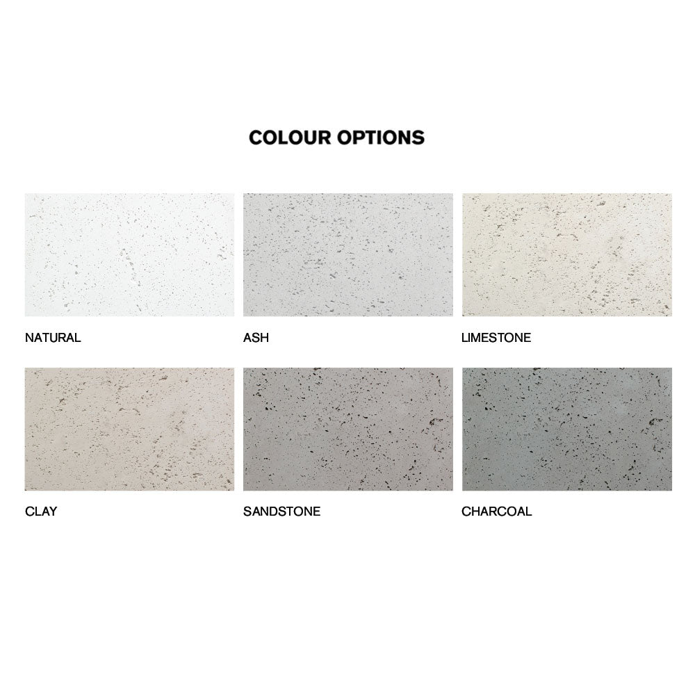 Stone-texture color swatch board showing six speckled cover color options in rows.