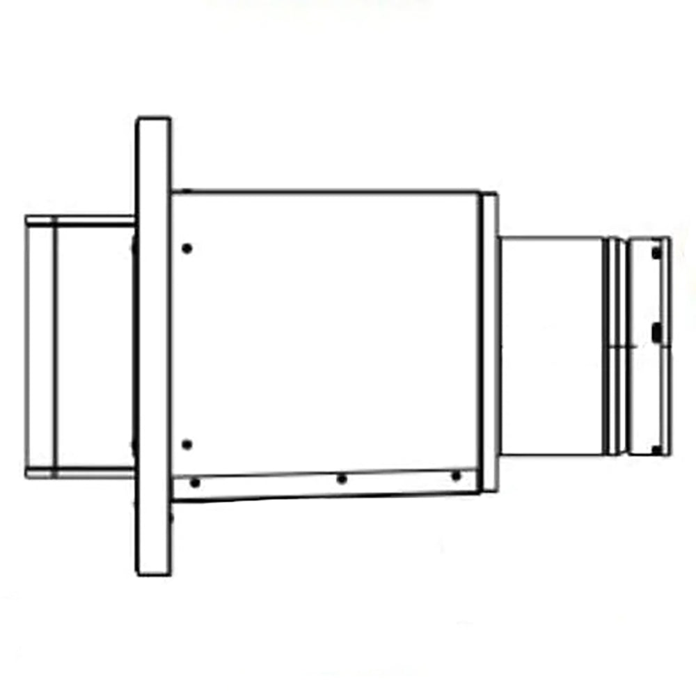 Low-profile power vent with metal housing and flange, side profile view