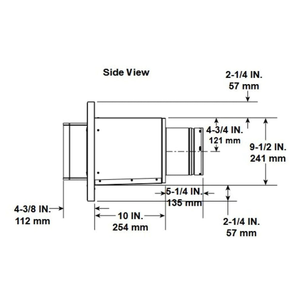Low-profile power vent, side view with protection sleeve and mounting flange