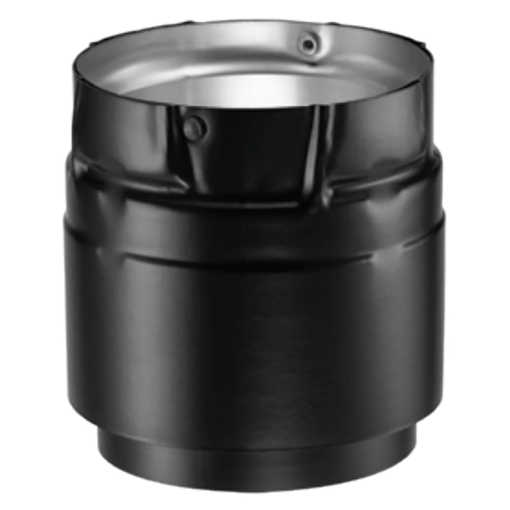 Black steel appliance adapter with crimped seams and top locking ring