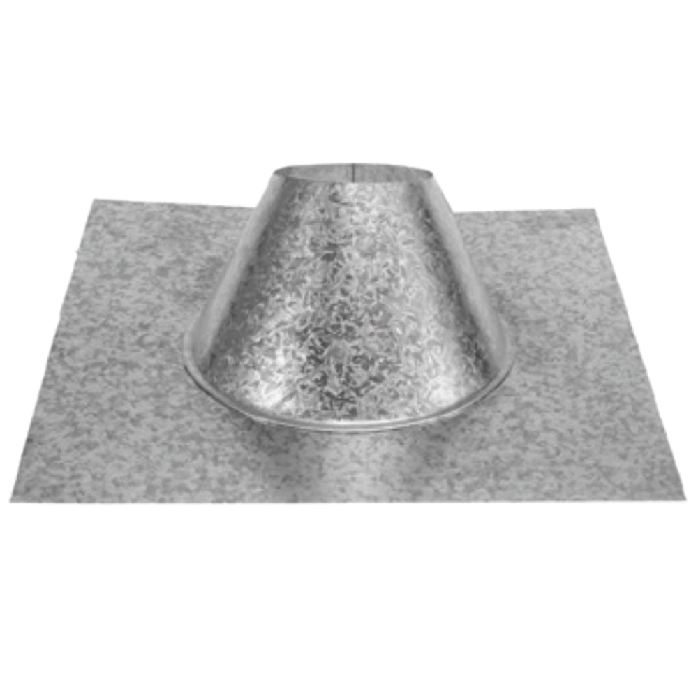 Adjustable roof flashing with metal cone and flat base plate