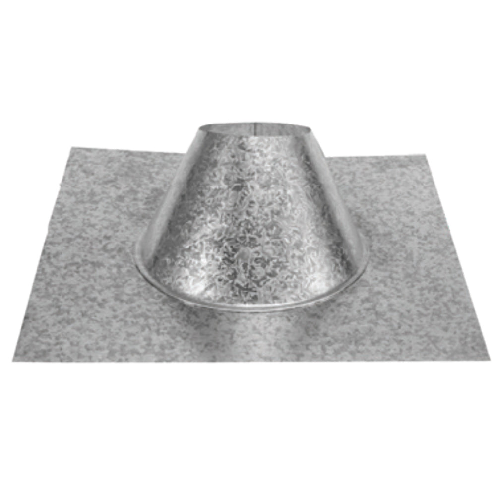 DuraVent roof flashing with flared metal collar for vent pipe penetration, gray finish