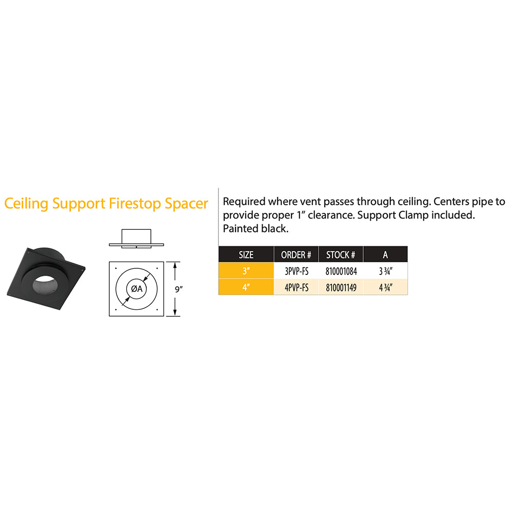 DuraVent PVP-FS PelletVent Pro Black Steel Ceiling Support Firestop Spacer