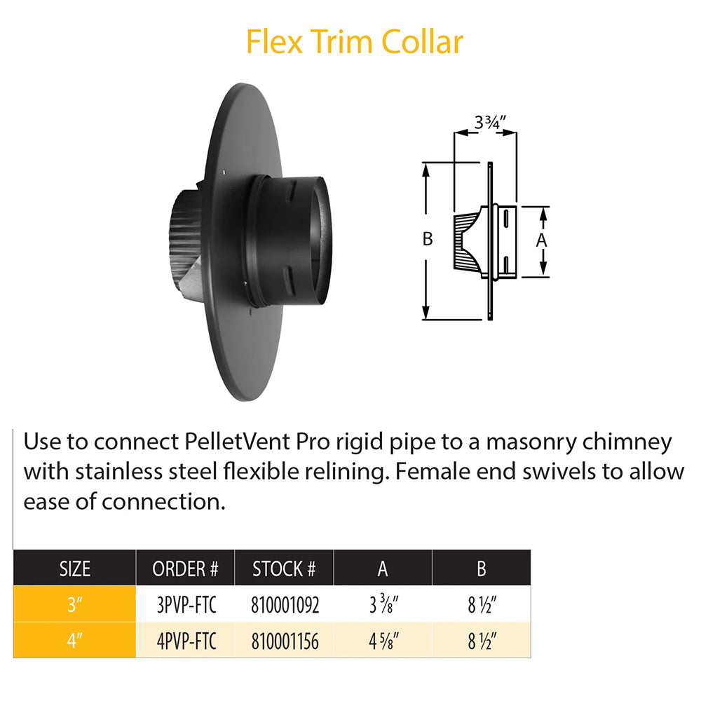 Black steel flex trim collar with circular flange and centered vent collar