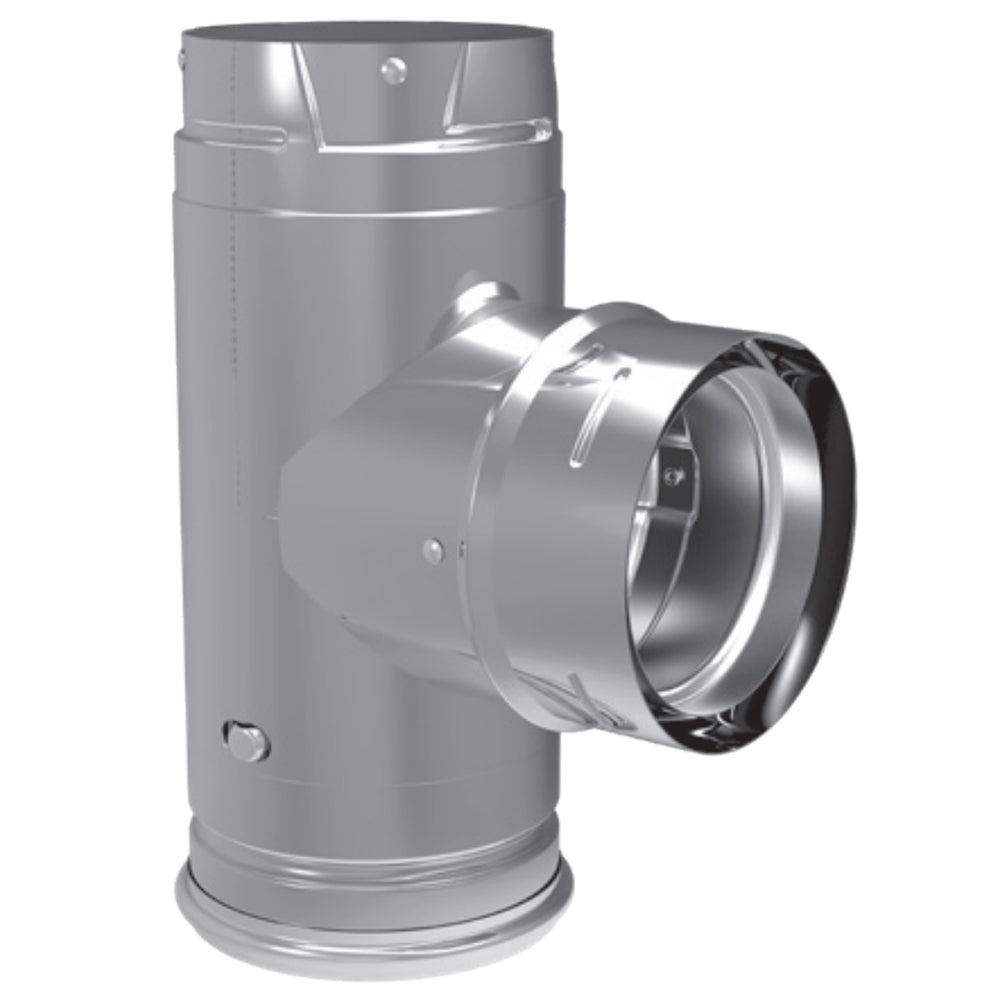 PelletVent Pro single tee with clean-out cap, steel pellet vent connector