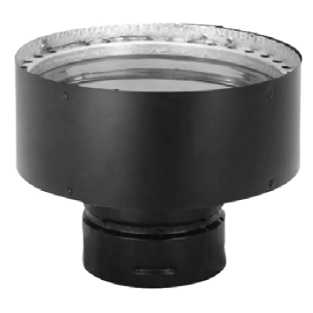 Black steel chimney adapter with wide flanged top and short connector