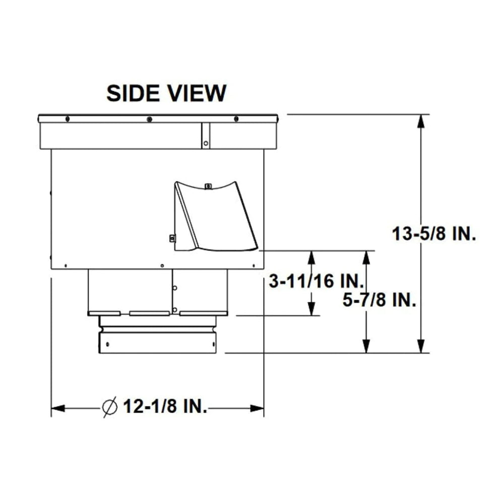Side view of vertical power vent storm collar with 12-1/8 in sleeve diameter