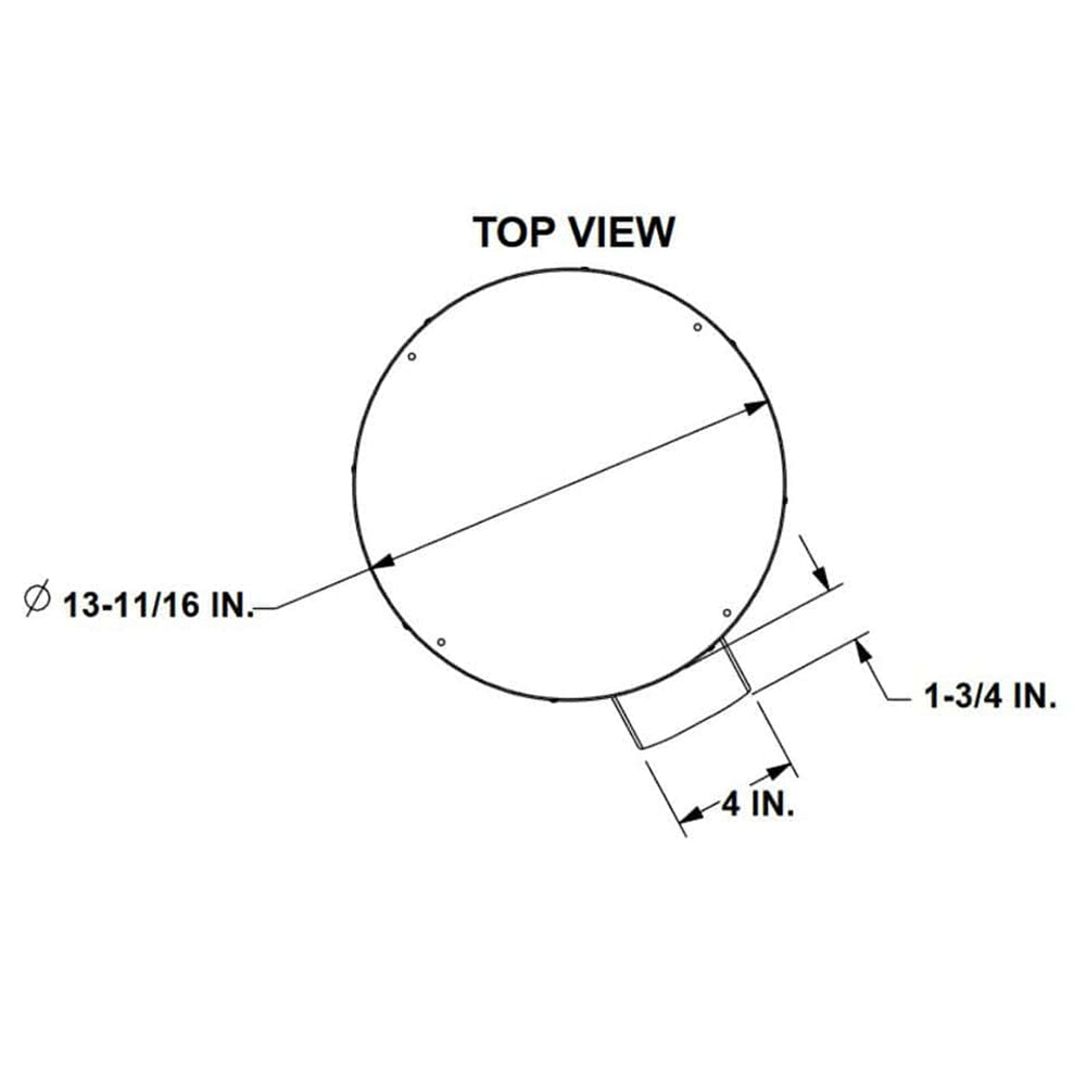Top view of vertical power vent storm collar with 13-11/16 in round opening