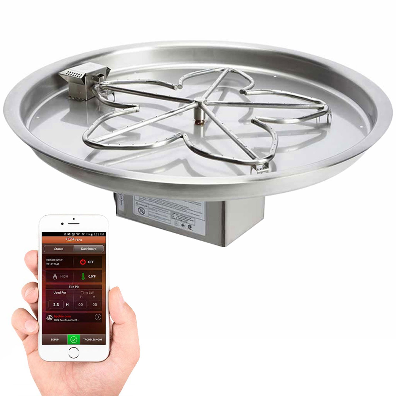 HPC Fire Penta or Round Electronic Ignition Gas Fire Pit Kit with Round Bowl Pan