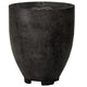 Concrete gas fire pit with round drum shape, black textured finish, vented top panel