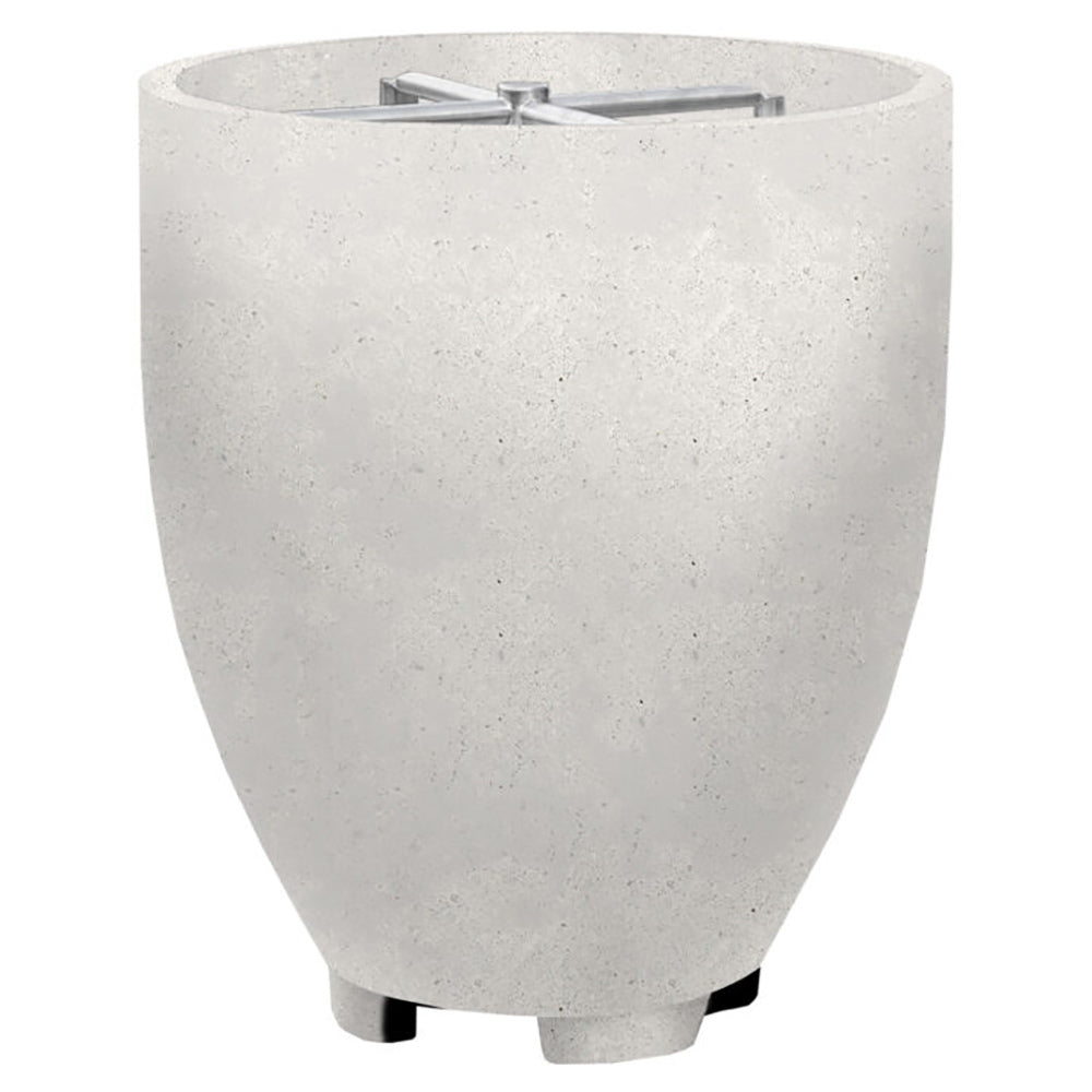 Prism Hardscapes Pentola 1 concrete gas fire pit, round top opening, speckled light gray