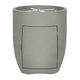Concrete propane gas fire pit with square front access panel, light gray finish