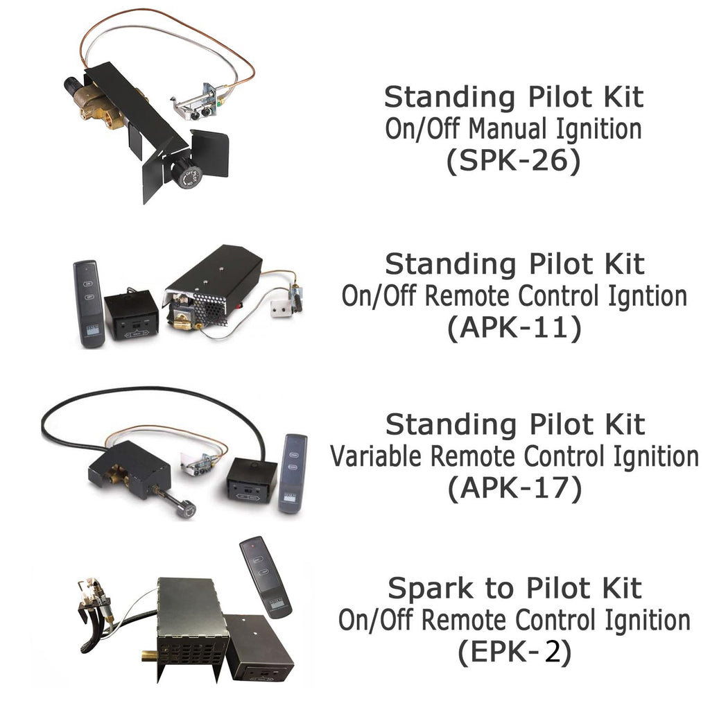 Ignition kit components for standing pilot and spark-to-pilot gas burners