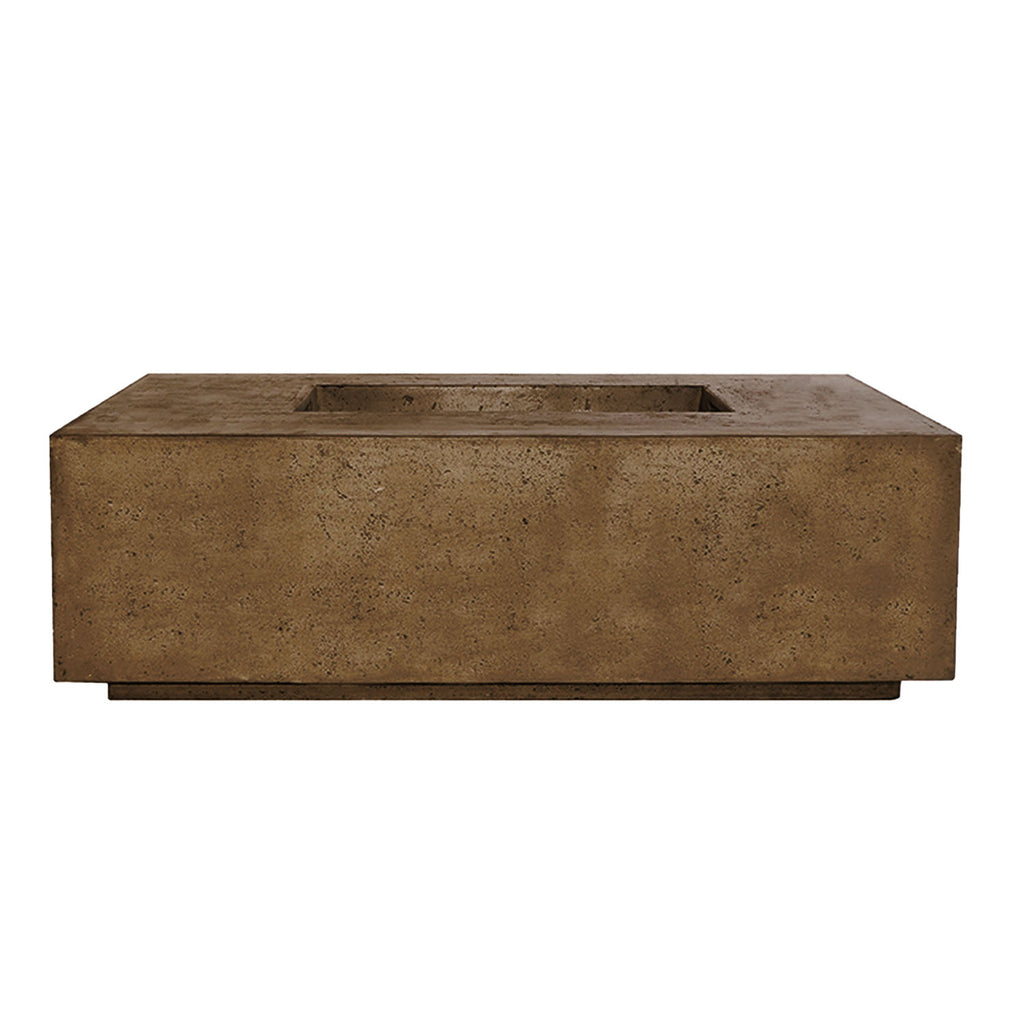 Concrete gas fire pit, rectangular brown finish with square burner opening