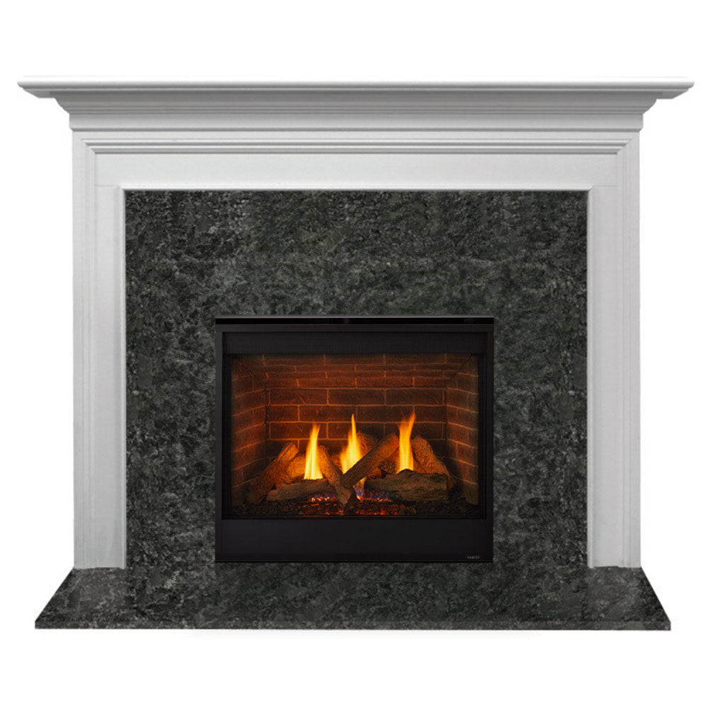 Majestic Quartz 42-Inch Direct Vent Gas Fireplace with Richland Flush Mantel and Split Logs, Primed MDF Finish