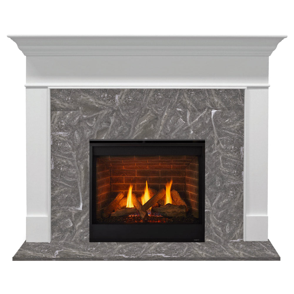 Majestic Quartz 36-Inch Direct Vent Gas Fireplace with Wescott Flush Mantel and Split Logs, Primed MDF Finish