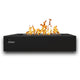 Rectangular gas fire table with visible flames and black firebox