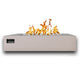 Rectangular gas fire table with visible flames and light gray firebox