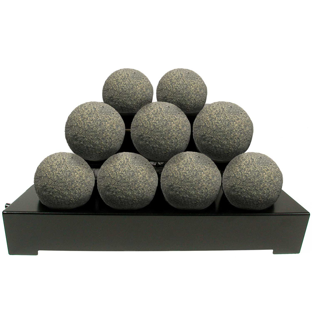 Speckled gray fireballs set on black burner base