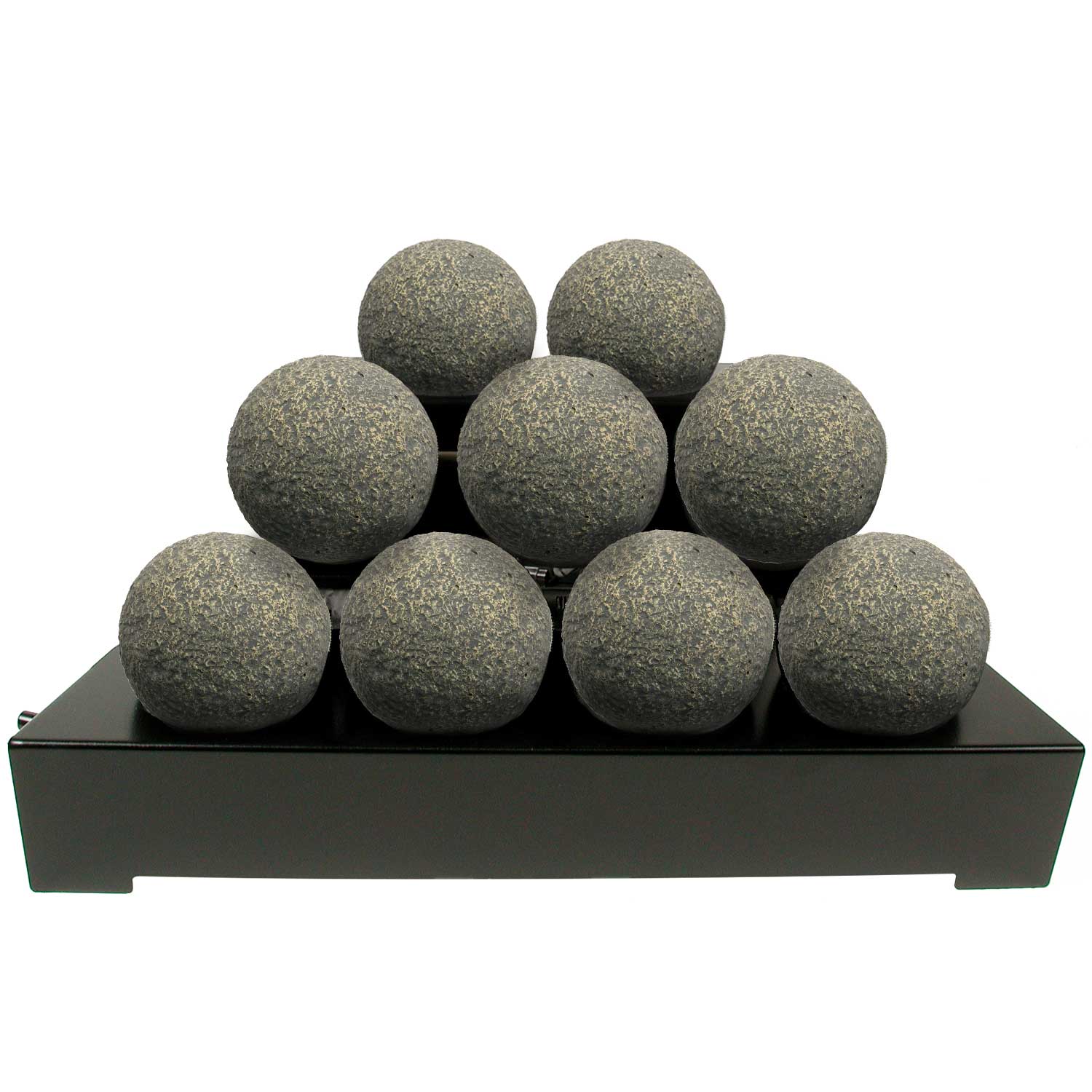 Speckled gray fireballs set on black burner base