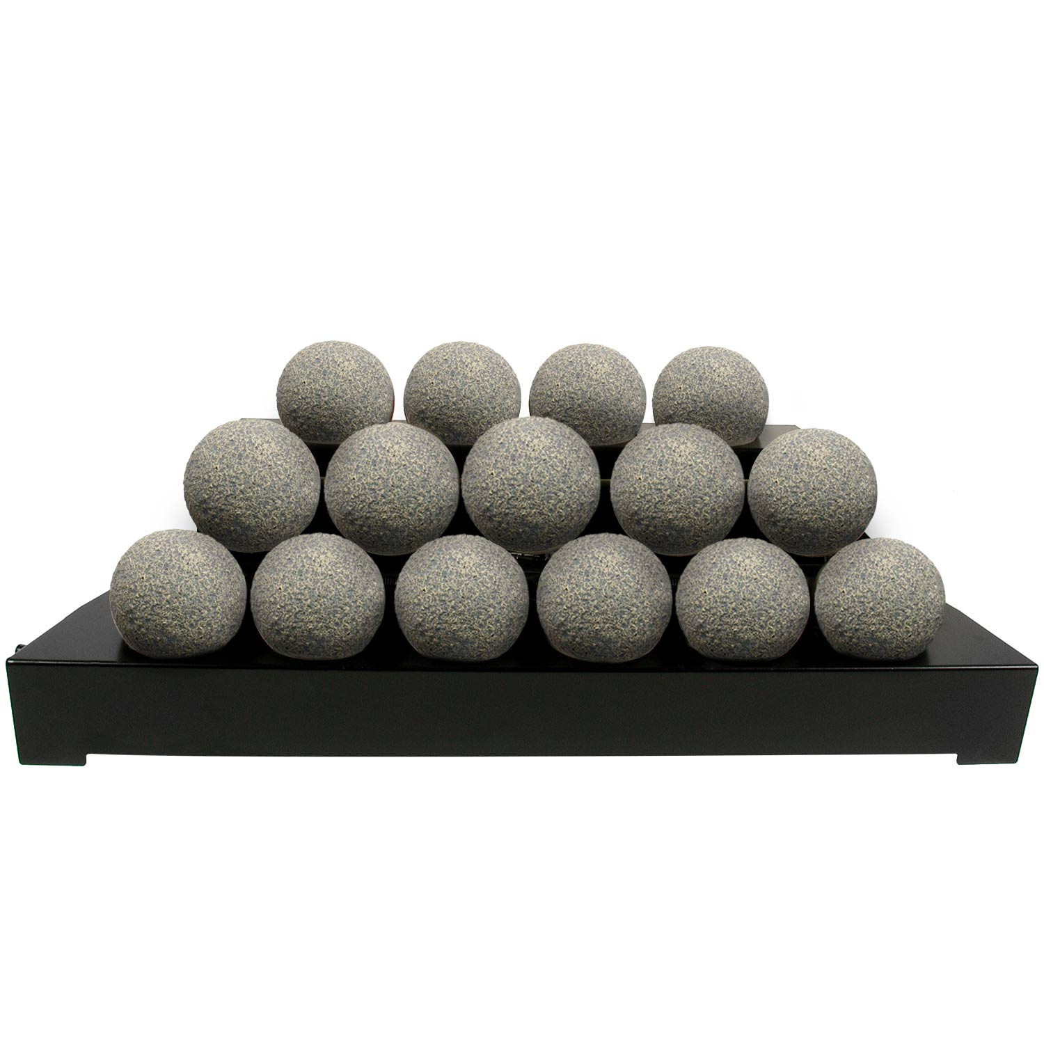 Ventless fireball burner kit with speckled light gray round fireballs on black tray