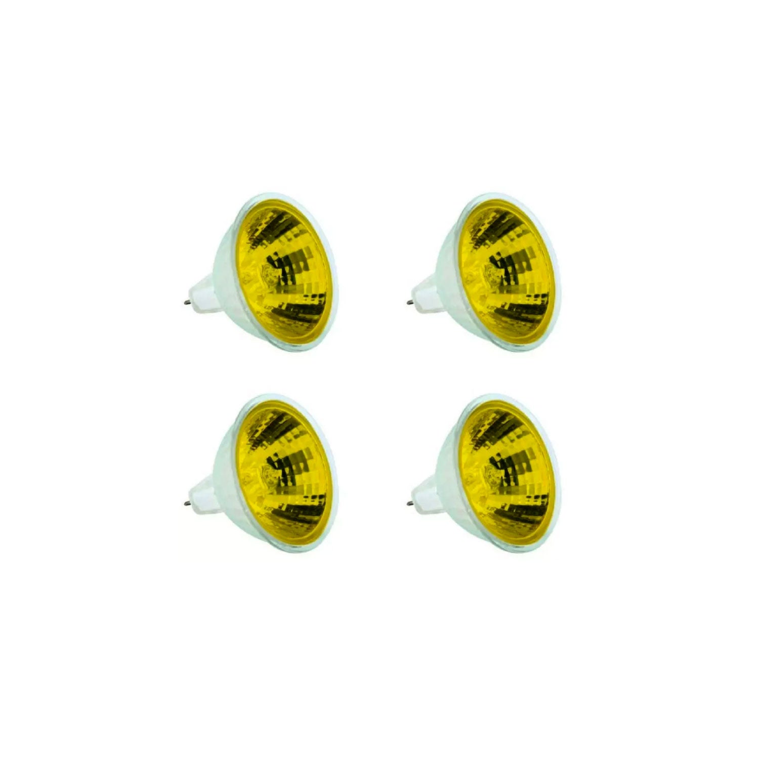 Halogen light bulbs 4-pack with yellow glass and white base, shown as four units