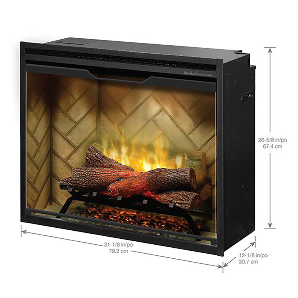 Dimplex Revillusion Electric Fireplace with Herringbone Backer, Front Glass Pane and Plug Kit, 30-Inches