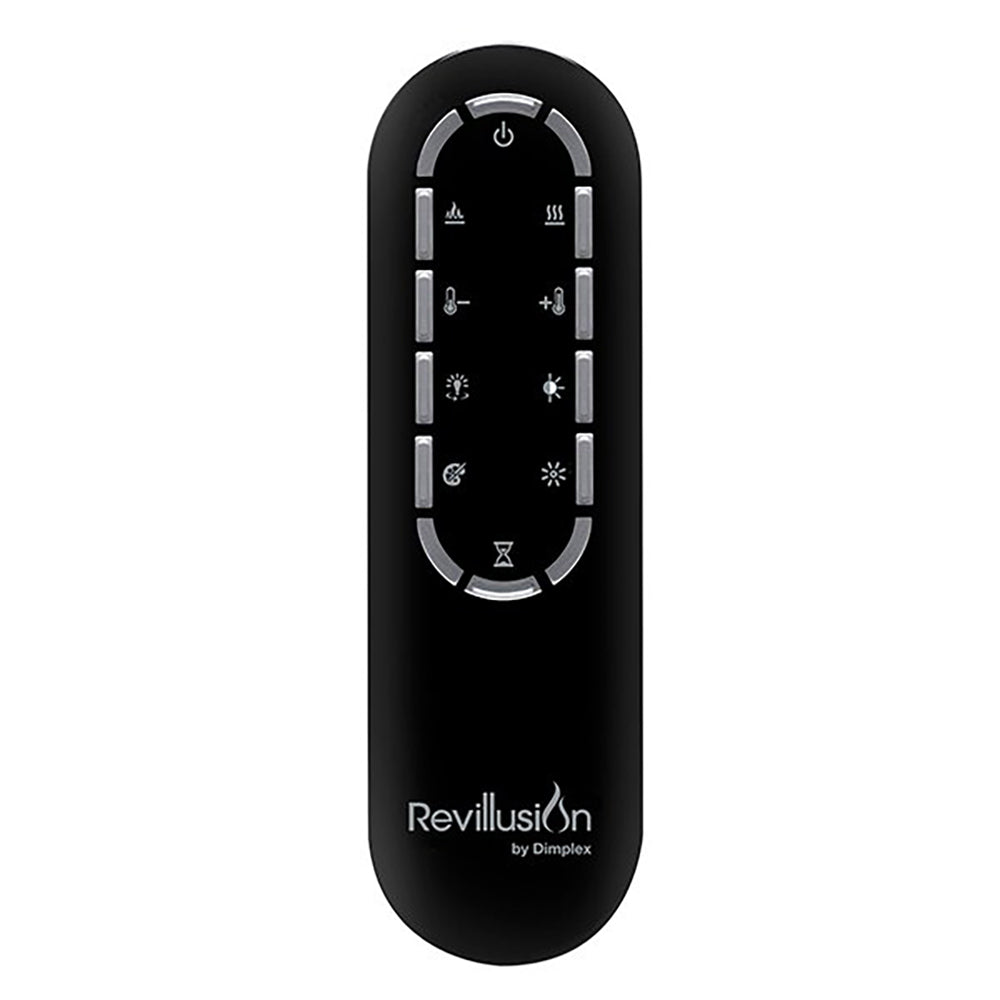 Black Revillusion electric fireplace remote control with button icons