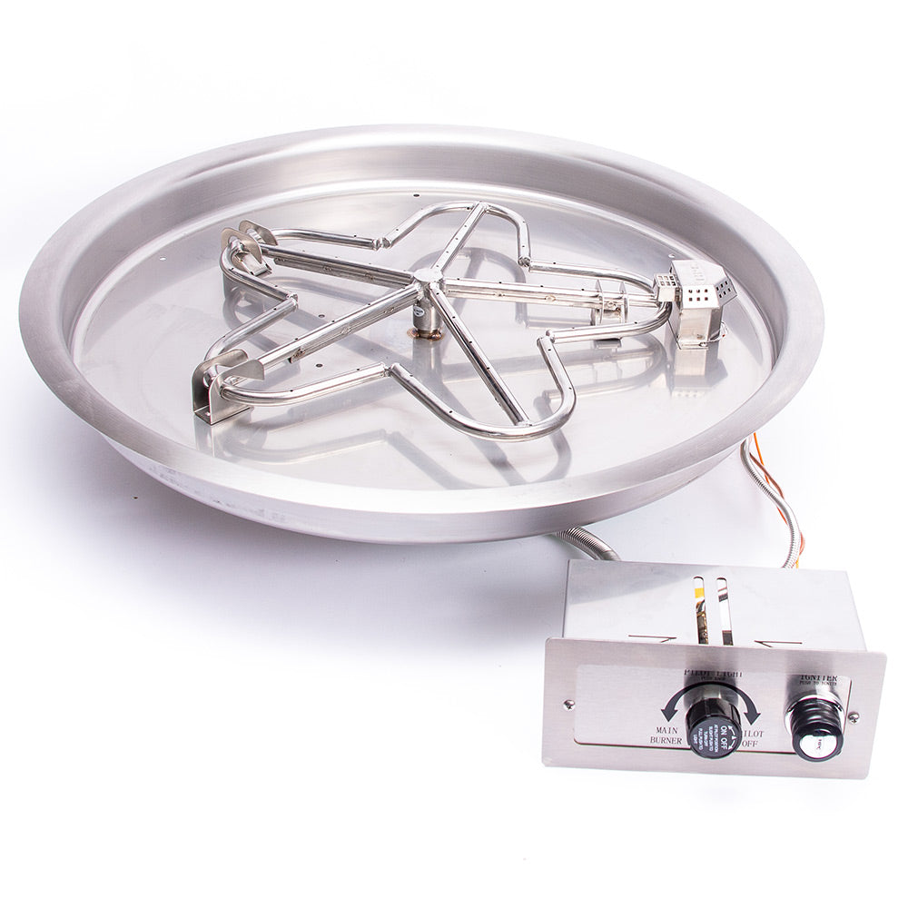 HPC Fire Penta or Round FPPK Push Button Flame Sensing Gas Fire Pit Kit with Round Bowl Pan