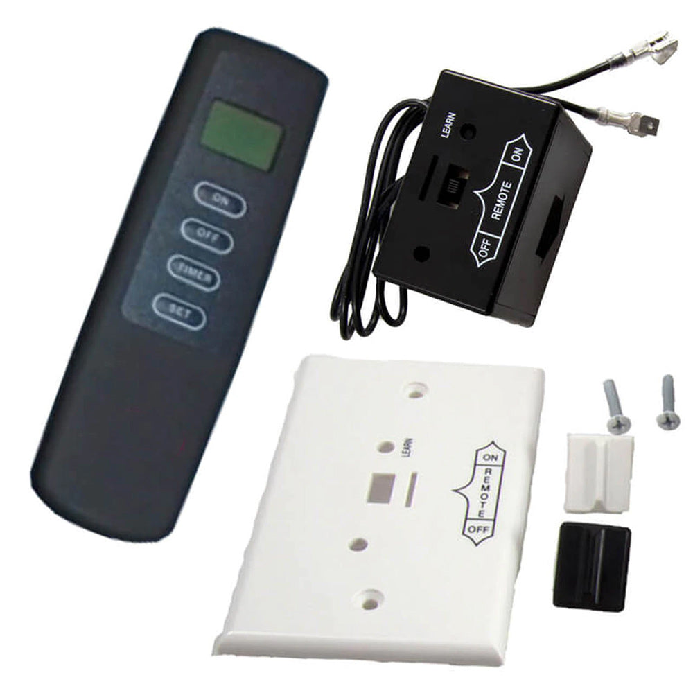 Fireplace remote control kit with handheld remote, LCD screen, and wall receiver on/off switch