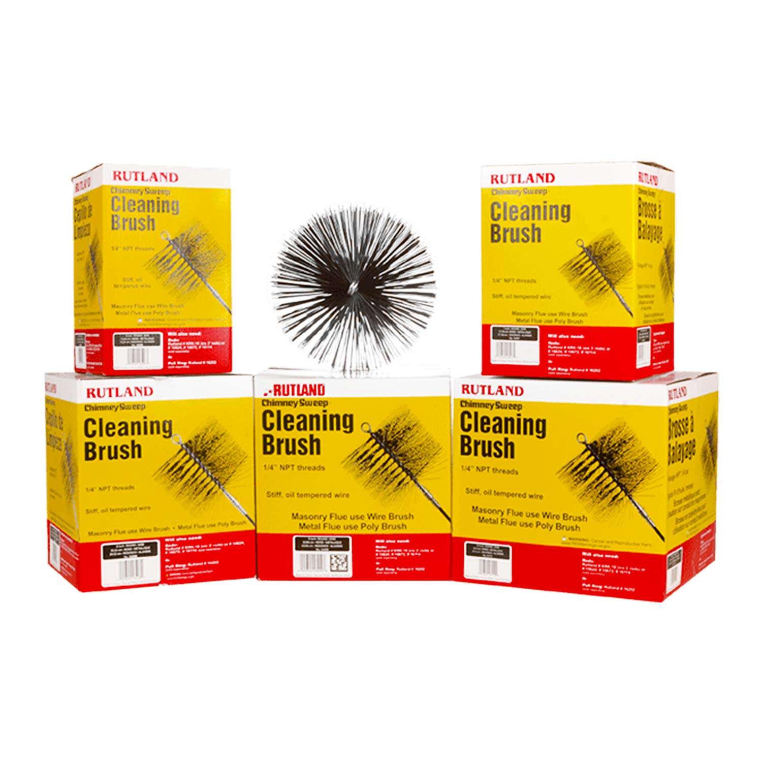 Rutland chimney cleaning brush set with round wire brush, multiple packaged units