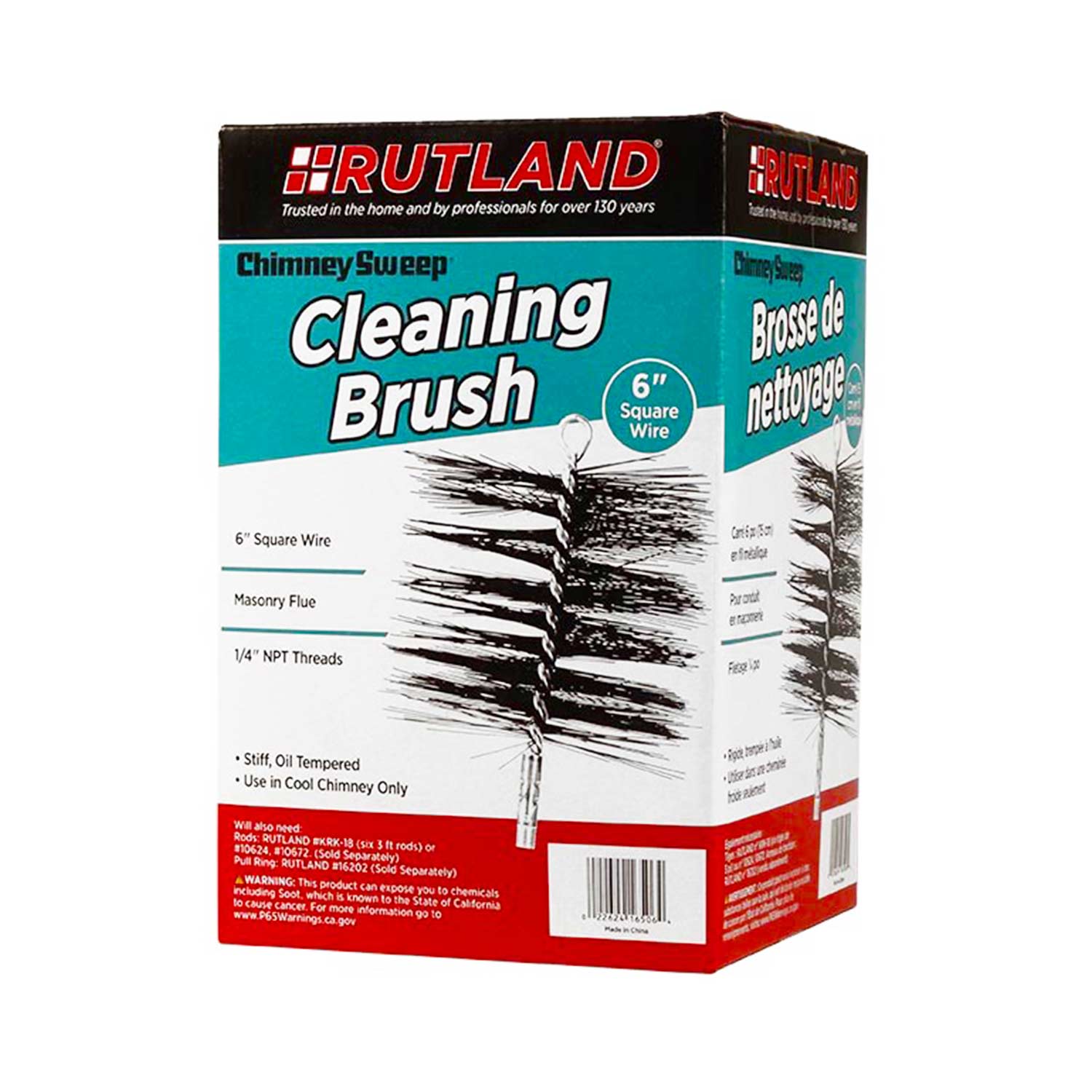 Chimney sweep cleaning brush, 6" square wire, with 1/4" NPT threads