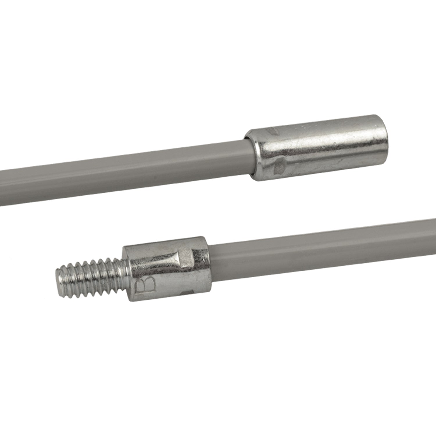 Pellet stove brush extension rod with silver metal shaft and 1/4-20 threaded ends