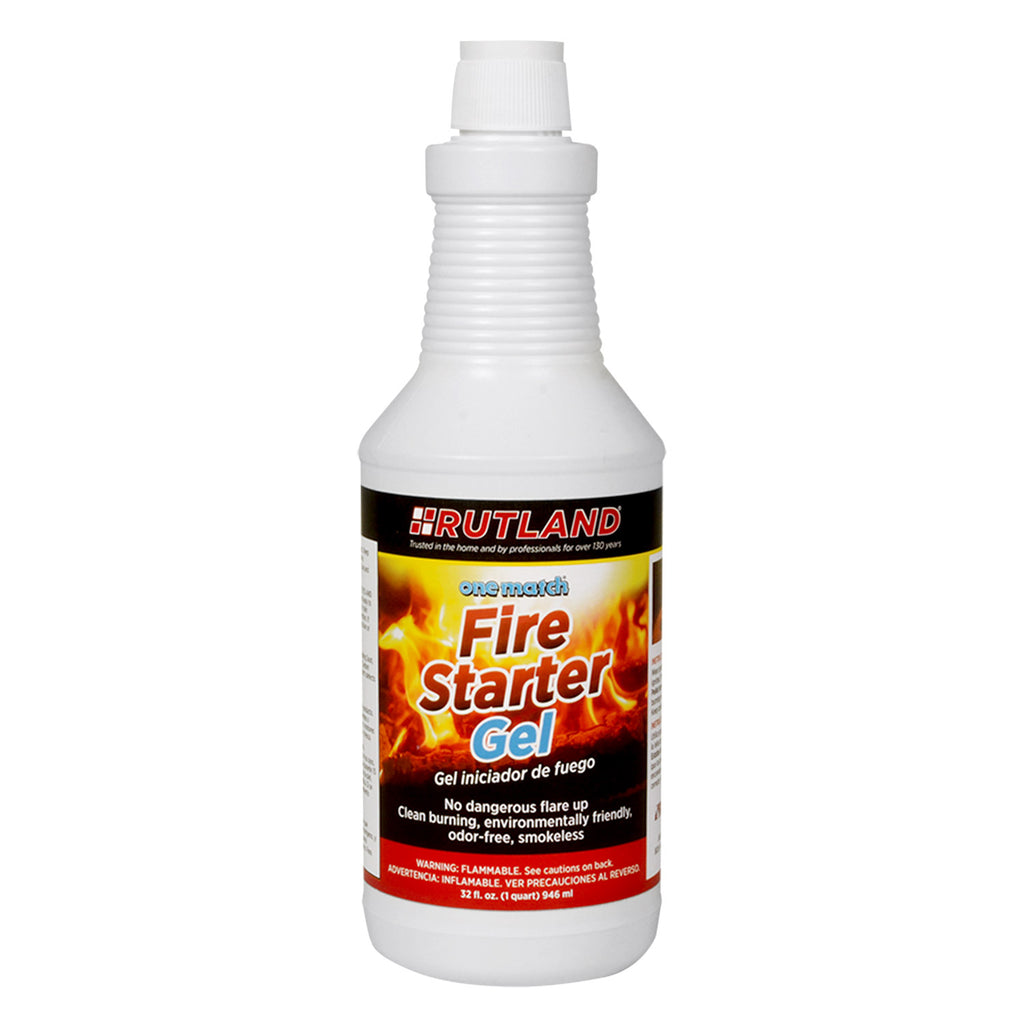 Rutland fire starter gel bottle, white plastic with red label