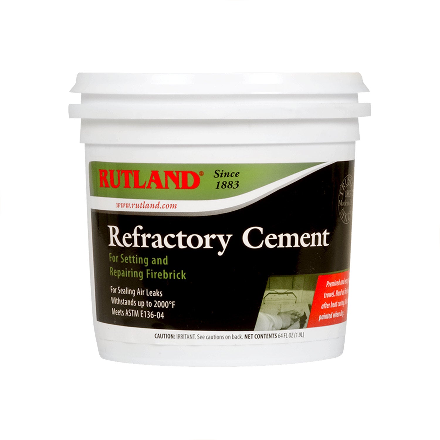 Rutland refractory cement tub, white plastic bucket with red label and lid
