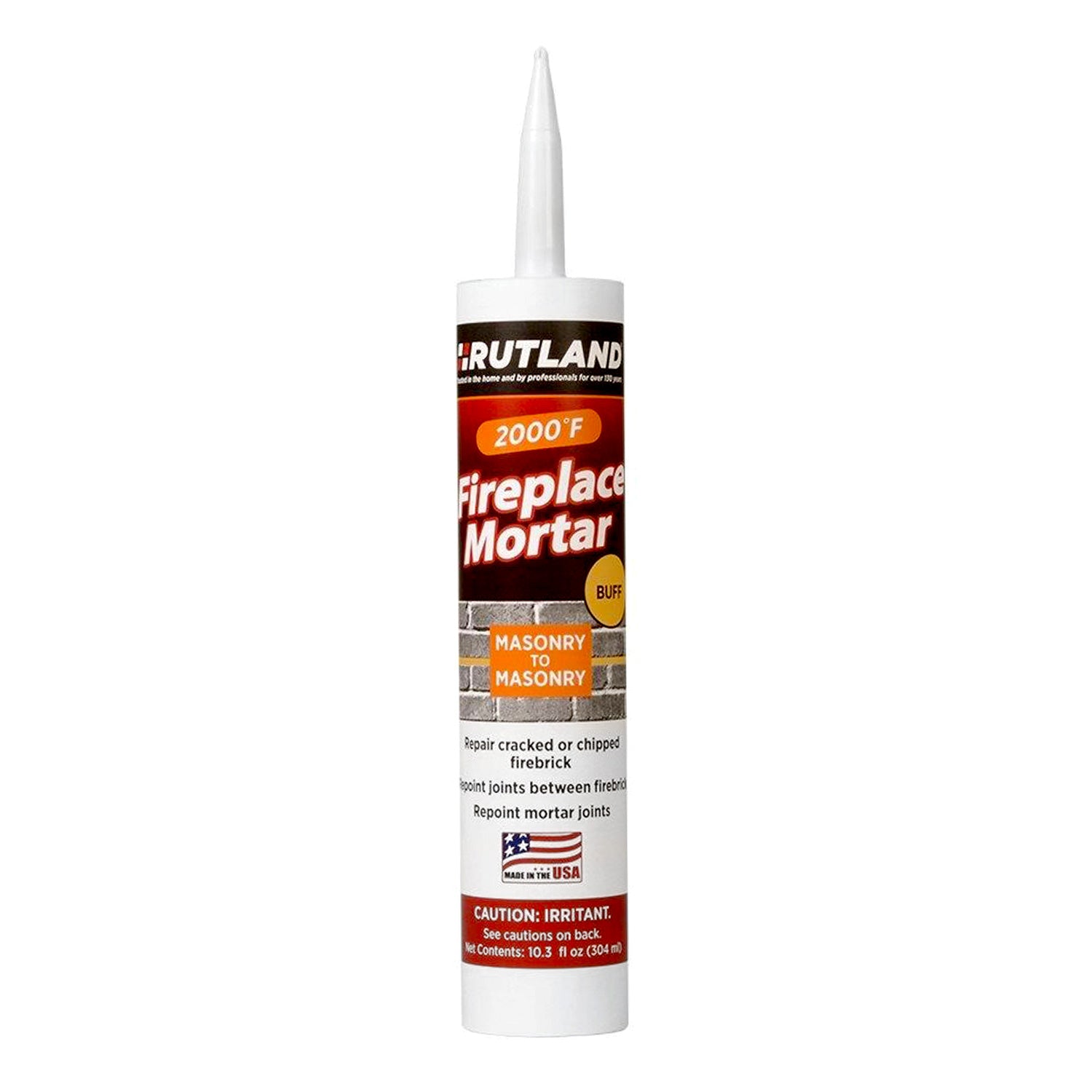 Fireplace mortar sealant tube, buff-colored masonry mortar, caulk-style applicator