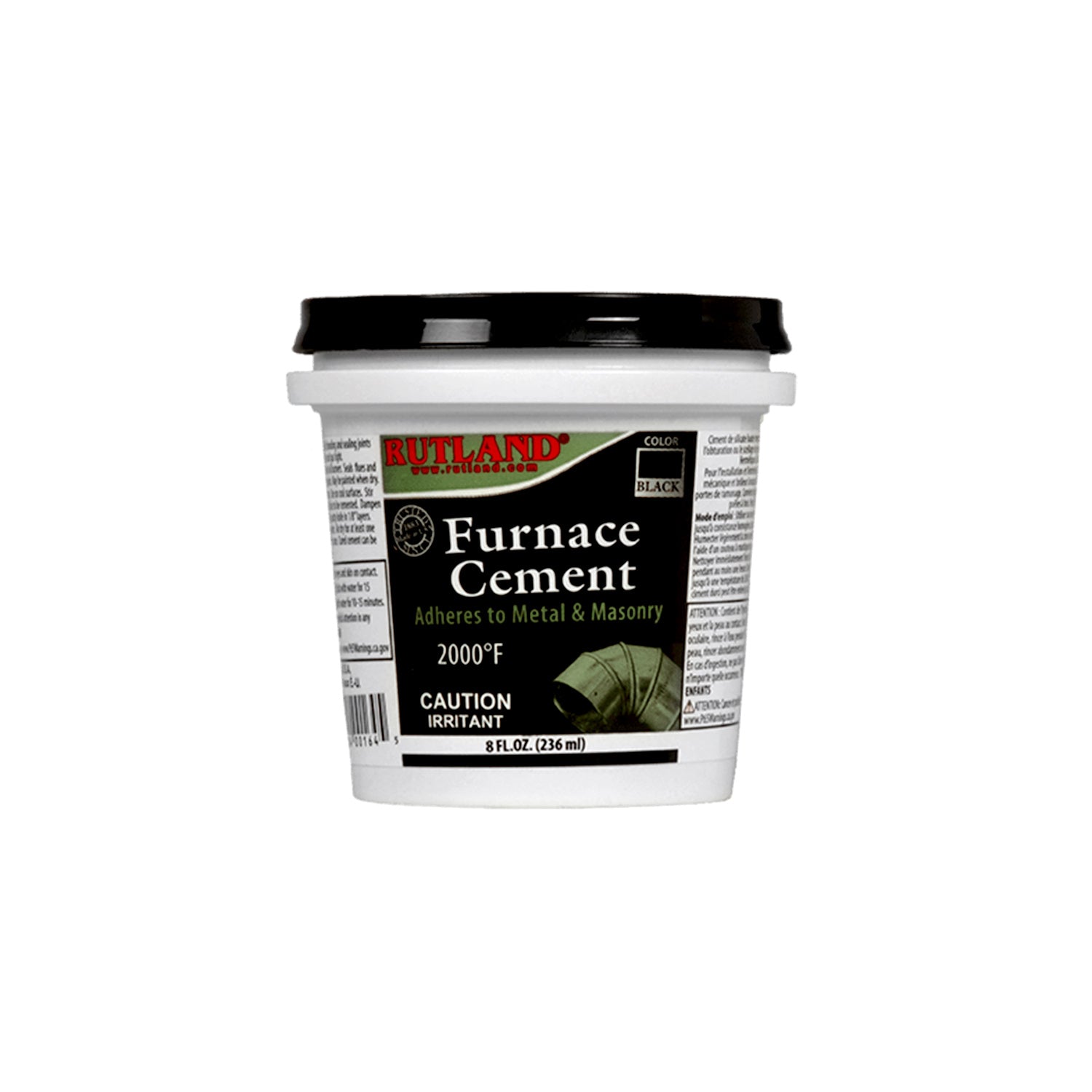 Rutland furnace cement tub, black, 16 oz with label