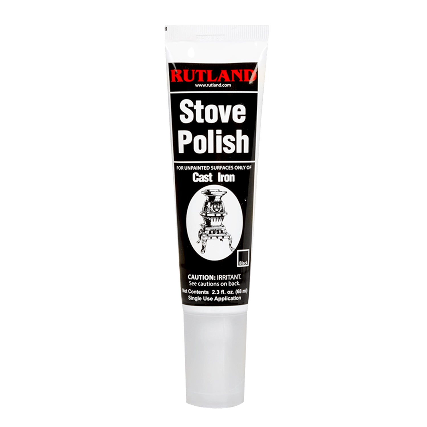 Rutland Stove Polish paste tube for cast iron, white squeeze container