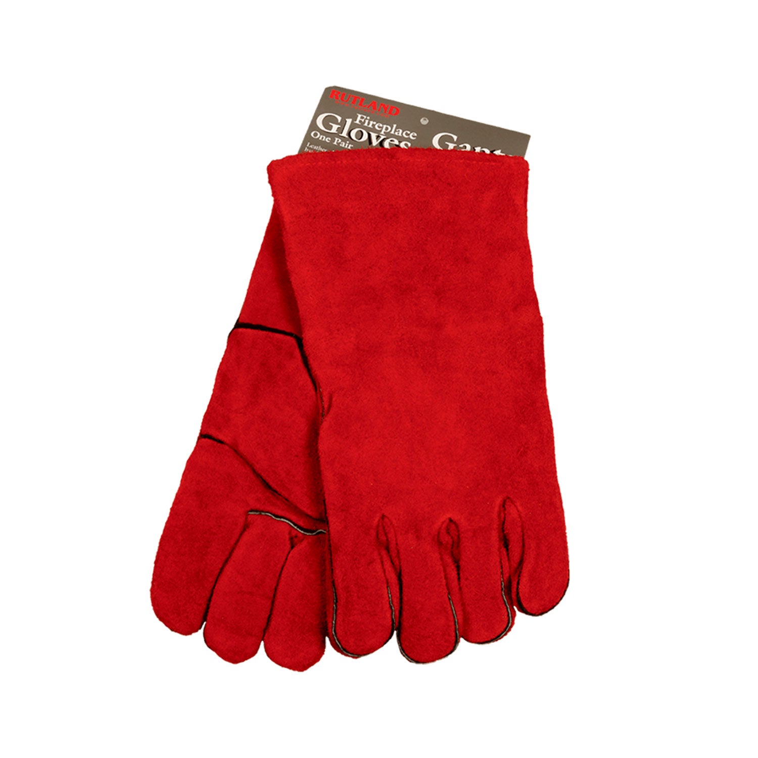 Rutland fireplace gloves in red suede with five fingers and reinforced stitching