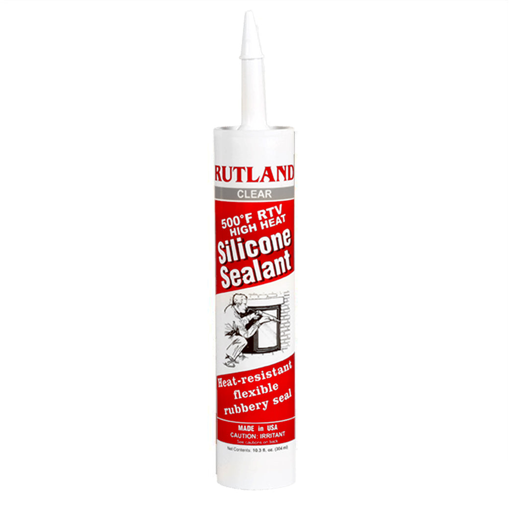 Rutland clear RTV high heat silicone sealant cartridge with red label