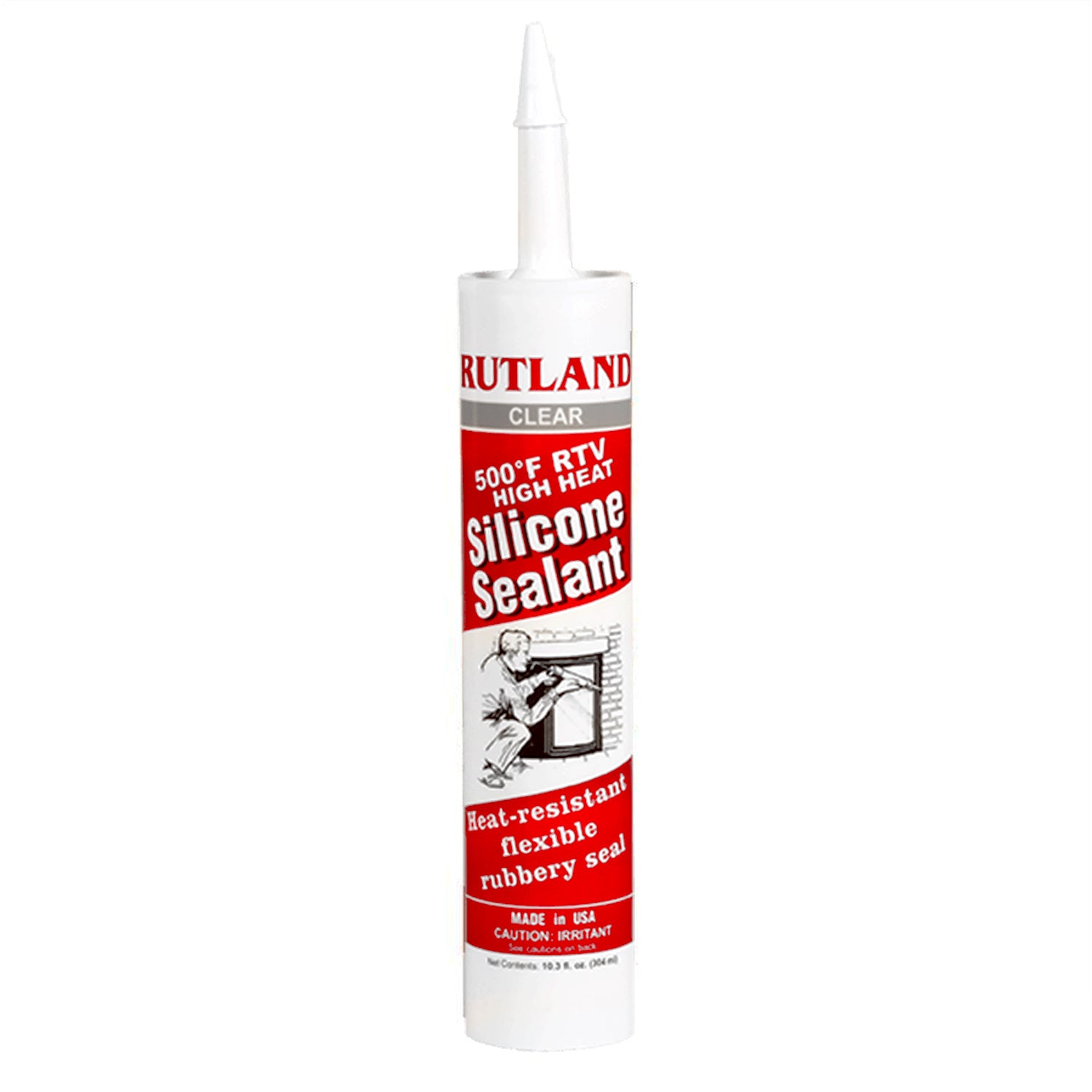 Rutland clear RTV high heat silicone sealant cartridge with red label