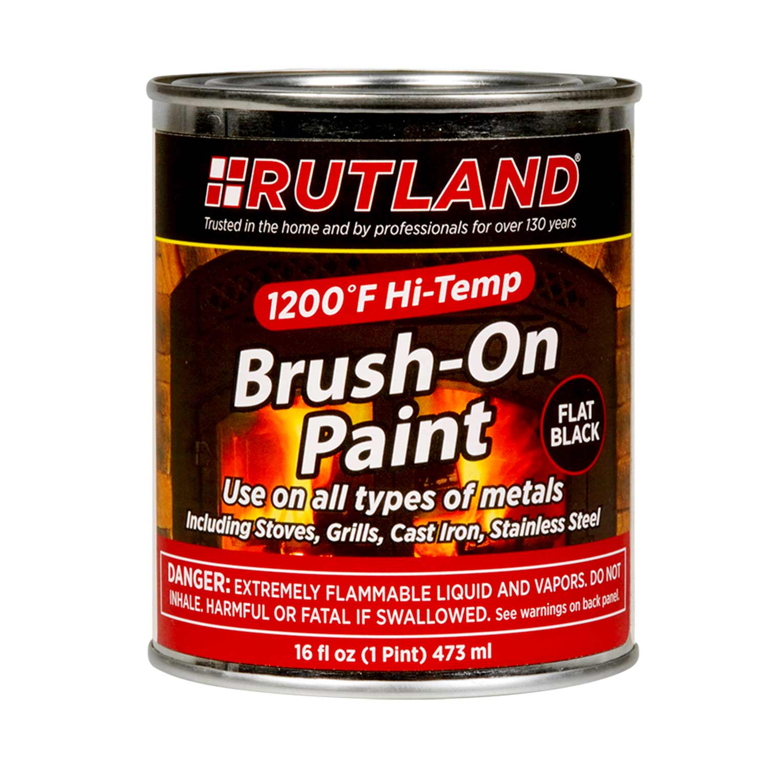 High-temp brush-on paint can, flat black, 16 fl oz