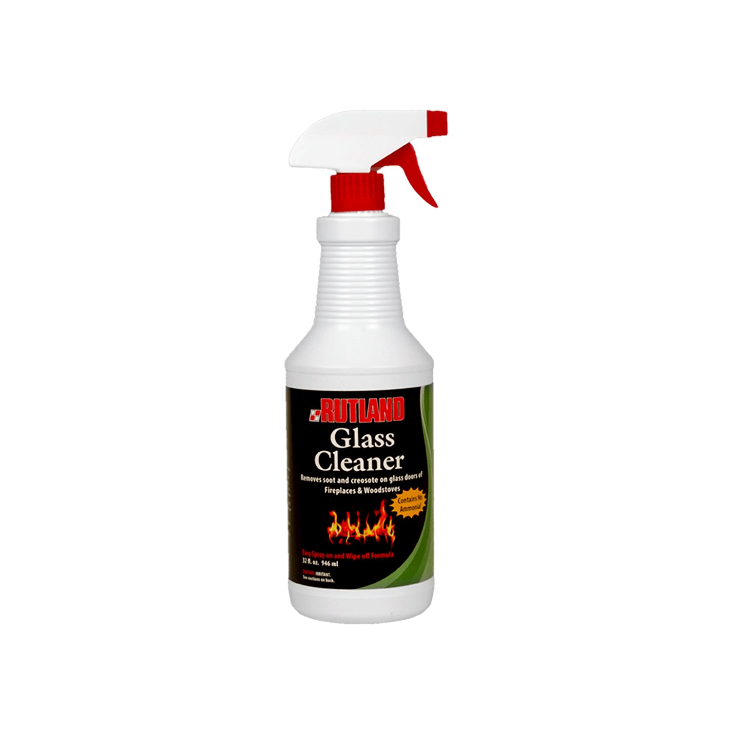 Rutland fireplace glass cleaner spray bottle, white with red trigger nozzle