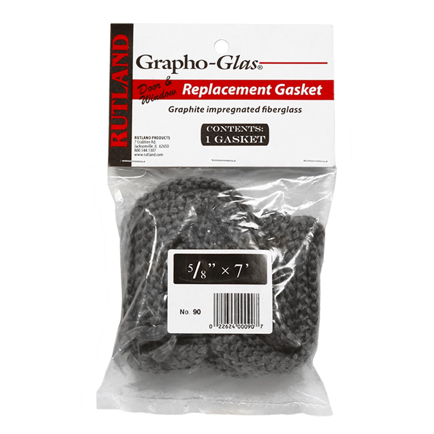 Rutland Grapho-Glas flat stove gasket, black, 5/8 in x 7 ft roll in package