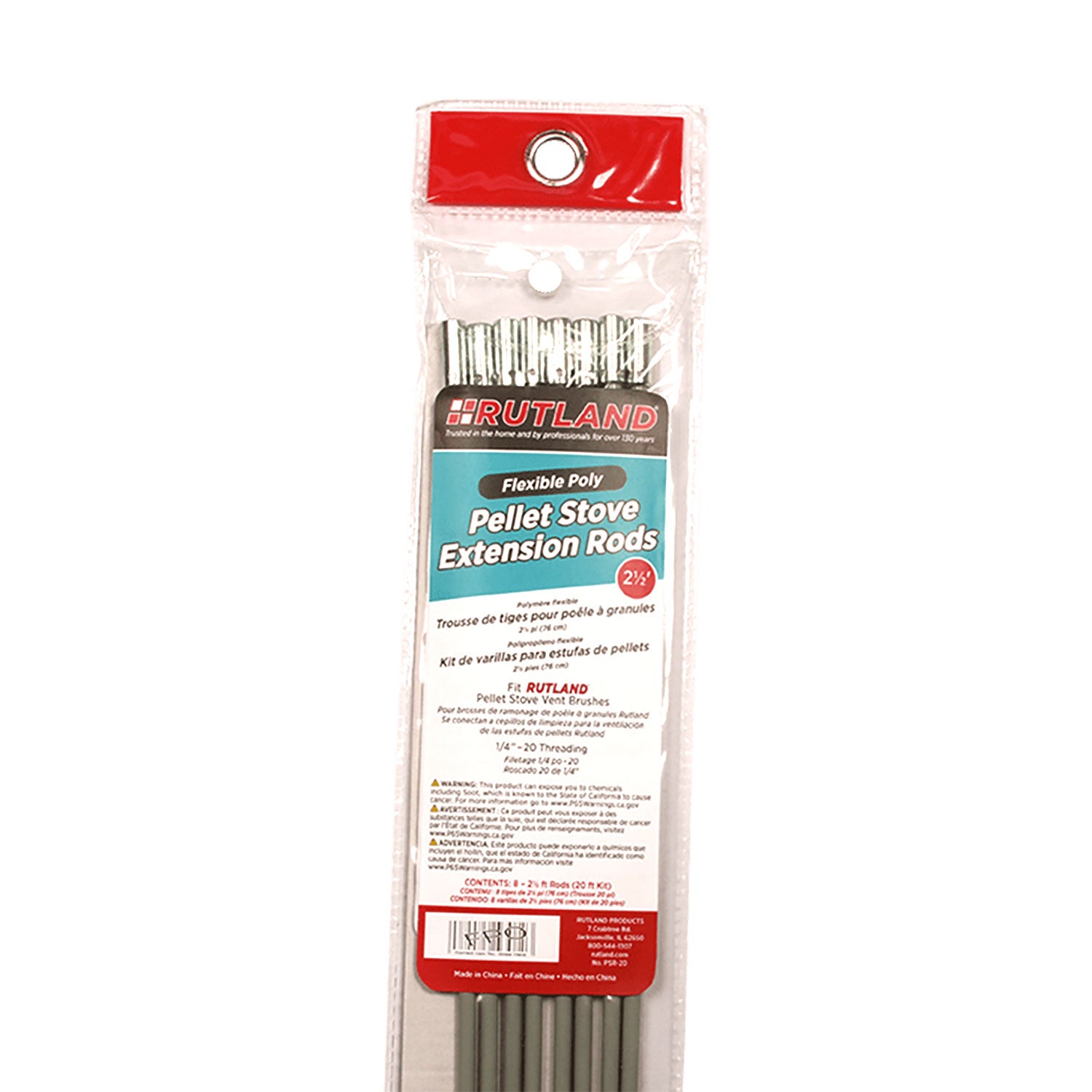Rutland poly extension rod kit in package with flexible pellet rods